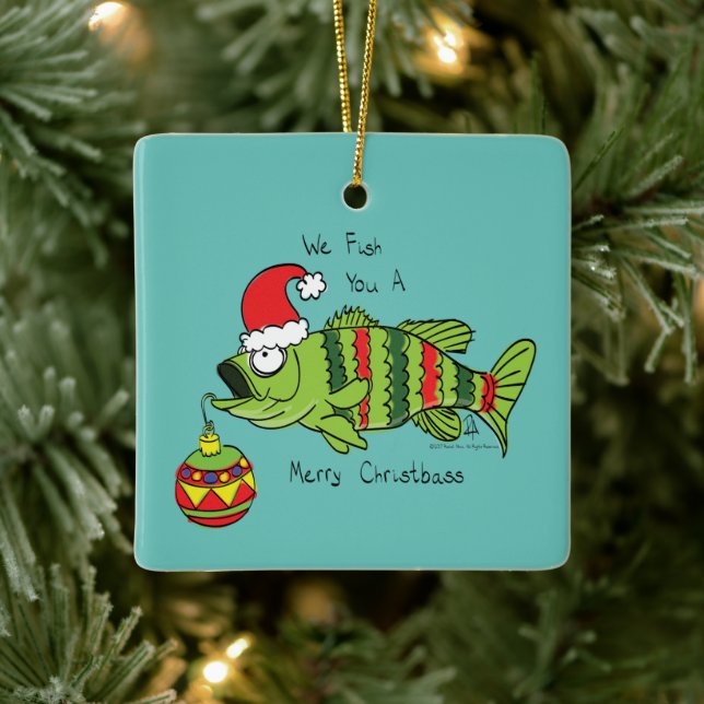 Funny Fish Weihnachtsbass Fischen Niedlicher Carto Keramikornament (Baum)