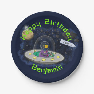 Funny Fish Weltraumschiff Cartoon Illustration Pappteller