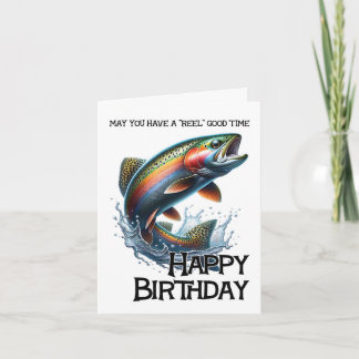 Funny Fisherman Birthday Card with Trout Karte