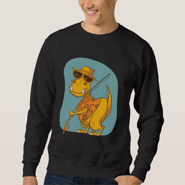 Funny Fisherman Dinosaurier Cartoon Design Sweatshirt (Vorderseite)