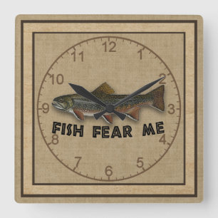 Funny Fisherman Fish Fee Me Quadratische Wanduhr