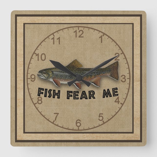 Funny Fisherman Fish Fee Me Quadratische Wanduhr (Vorderseite)