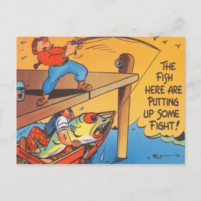Funny Fisherman Postcard Fish Fish Fish Cartoon Postkarte (Vorderseite)
