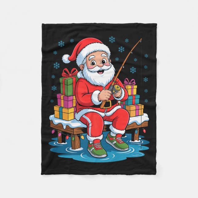 Funny Fisherman Santa Fishing Lovers Christmas Xma Fleecedecke (Vorderseite)