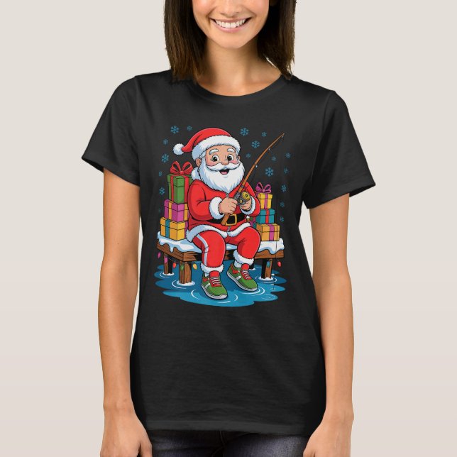 Funny Fisherman Santa Fishing Lovers Christmas Xma T-Shirt (Vorderseite)