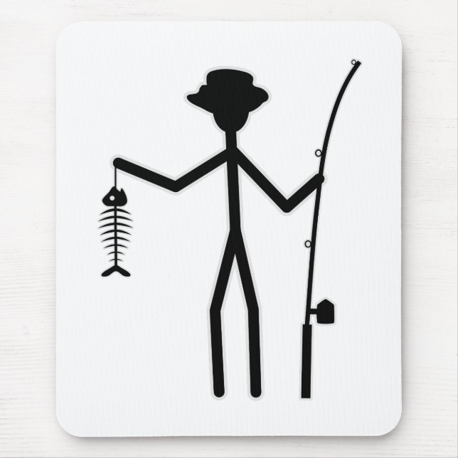 Funny Fisherman Strichmännchen Holding Fisch Knoch Mousepad (Vorne)
