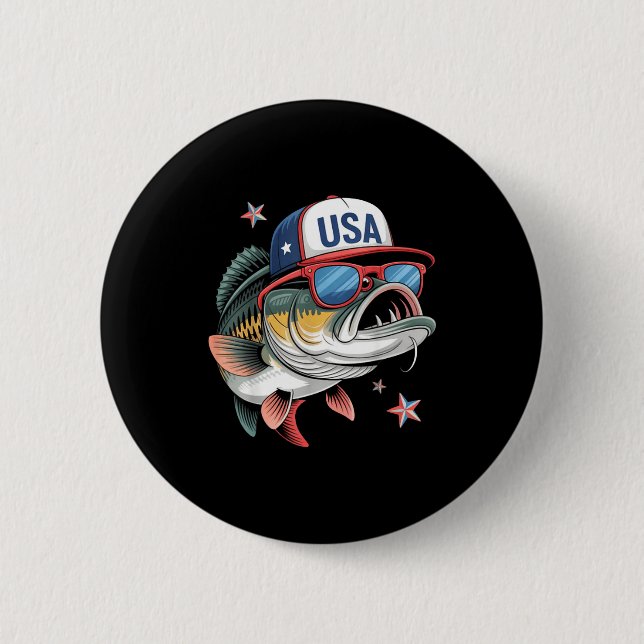Funny Fishing &amp; Fisherman Gift American Flag  Button (Vorderseite)