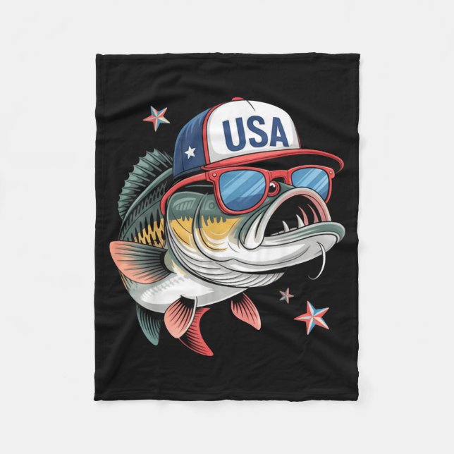 Funny Fishing &amp; Fisherman Gift American Flag  Fleecedecke (Vorderseite)