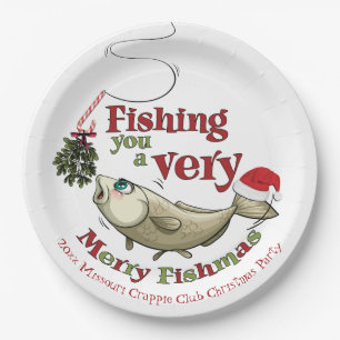Funny Fishing Christmas - Merry Fishmas Mistletoe Pappteller