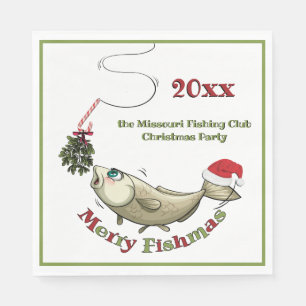 Funny Fishing Christmas - Merry Fishmas Mistletoe Serviette