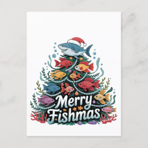 Funny Fishing Christmas Tree Fish Fisher Lover Ankündigungspostkarte