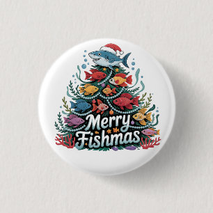 Funny Fishing Christmas Tree Fish Fisher Lover Button