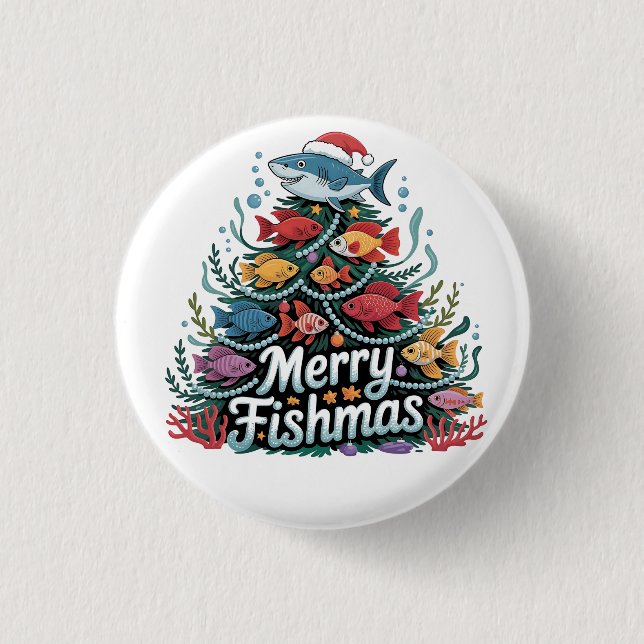Funny Fishing Christmas Tree Fish Fisher Lover Button (Vorderseite)