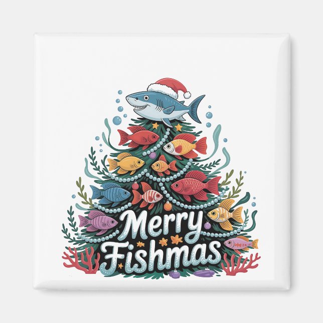 Funny Fishing Christmas Tree Fish Fisher Lover Magnet (Vorne)