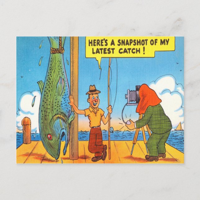 Funny Fishing Fisherman Postcard Fish Cartoon Postkarte (Vorderseite)