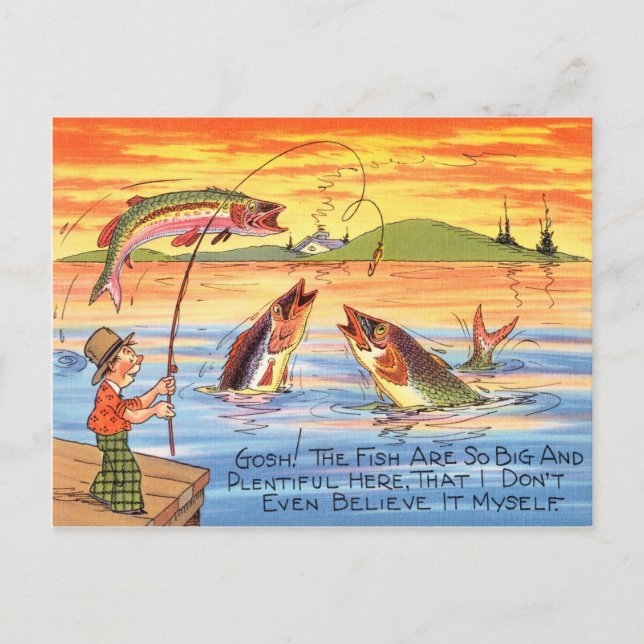 Funny Fishing Fisherman Postcard Fish Cartoon Postkarte (Vorderseite)