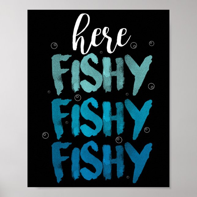 Funny Fishing Hier Fischen Liebe Summer Lake Gesch Poster (Vorne)