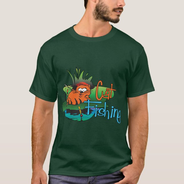 Funny Fishing - Katzenfischerei T-Shirt (Vorderseite)