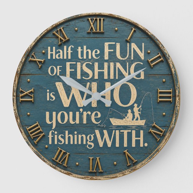Funny Fishing  Rustic Fisherman Decor Cabin Gift Große Wanduhr (Vorderseite)