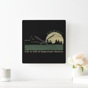 Funny Fishing Sprichwort Quadratische Wanduhr