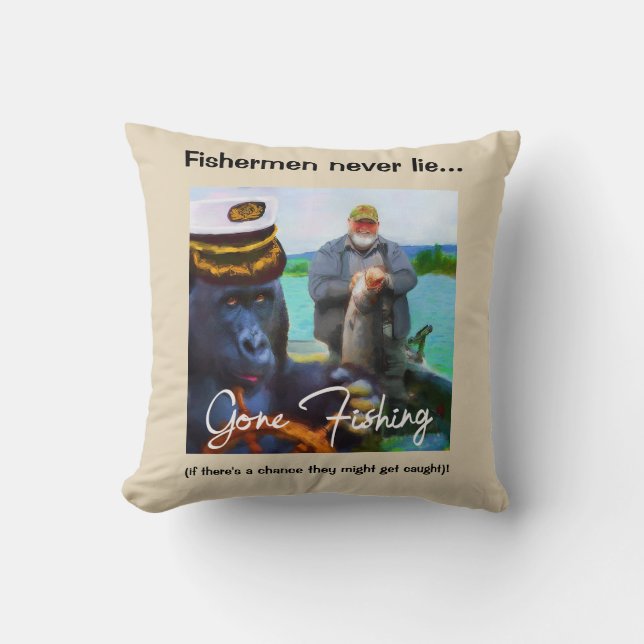 Funny Fishing Throw Kissen mit Beschriftung (Vorderseite)