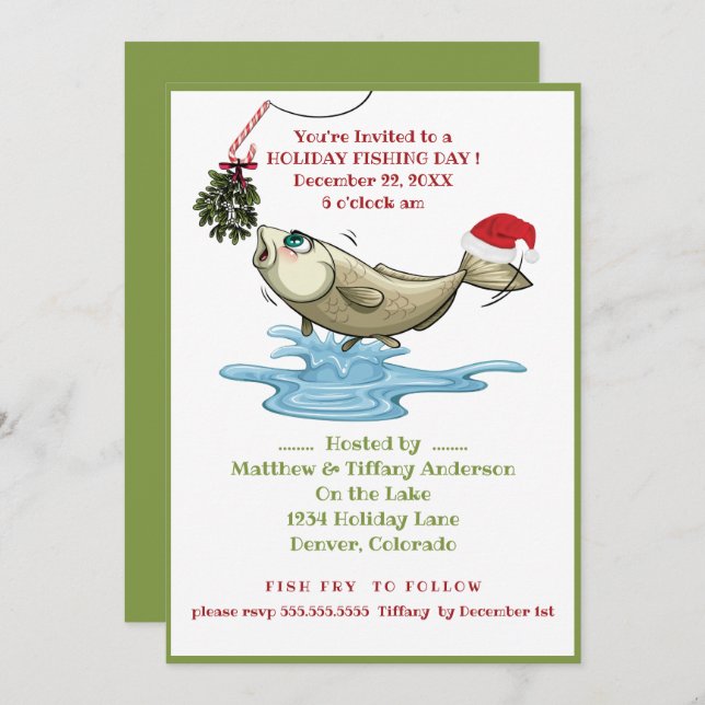 Funny Fishing Weihnachts-Party Einladung (Vorne/Hinten)