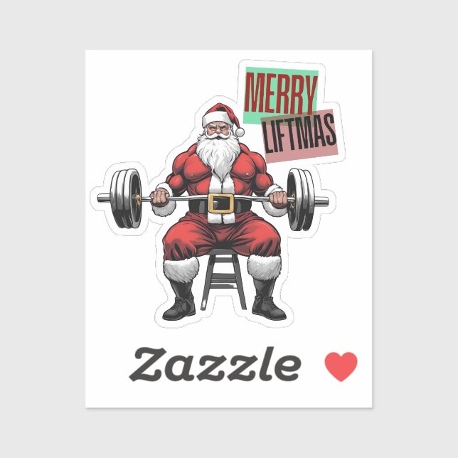 Funny Fitness Christmas Liftmas Barbell Santa Aufkleber (Blatt)