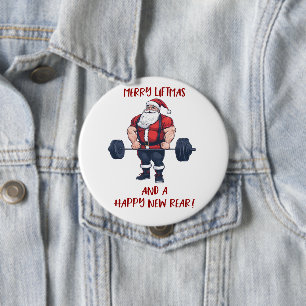 Funny Fitness Christmas Liftmas Barbell Santa Button
