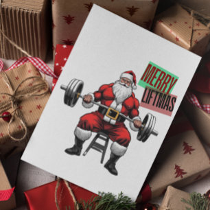 Funny Fitness Christmas Liftmas Barbell Santa Dankeskarte