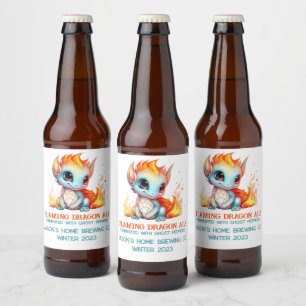 Funny Flaming Baby Dragon Home Brew Beer Bierflaschenetikett