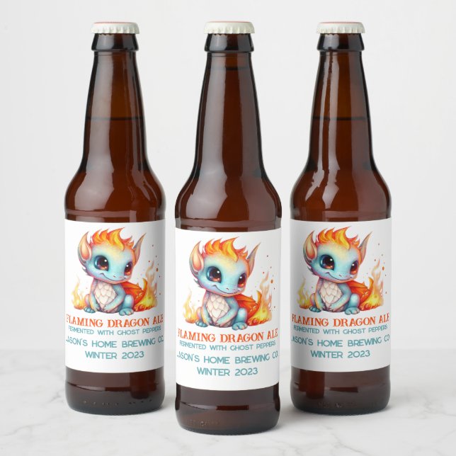 Funny Flaming Baby Dragon Zuhause Brew Beer Bierflaschenetikett (Flaschen)
