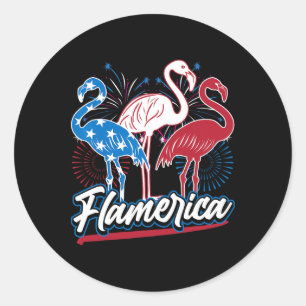 Funny Flamingo 4. Juli Patriotische amerikanische  Runder Aufkleber