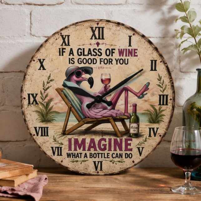 Funny Flamingo Beach Große Wanduhr (Von Creator hochgeladen)