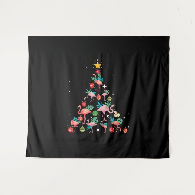 Funny Flamingo Christmas Tree Wandteppich (Vorderseite (Horizontal))