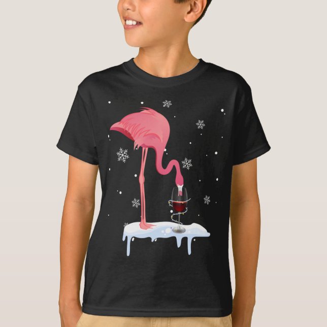 Funny Flamingo Drink Wein Weihnachten Weihnachten  T-Shirt (Vorderseite)