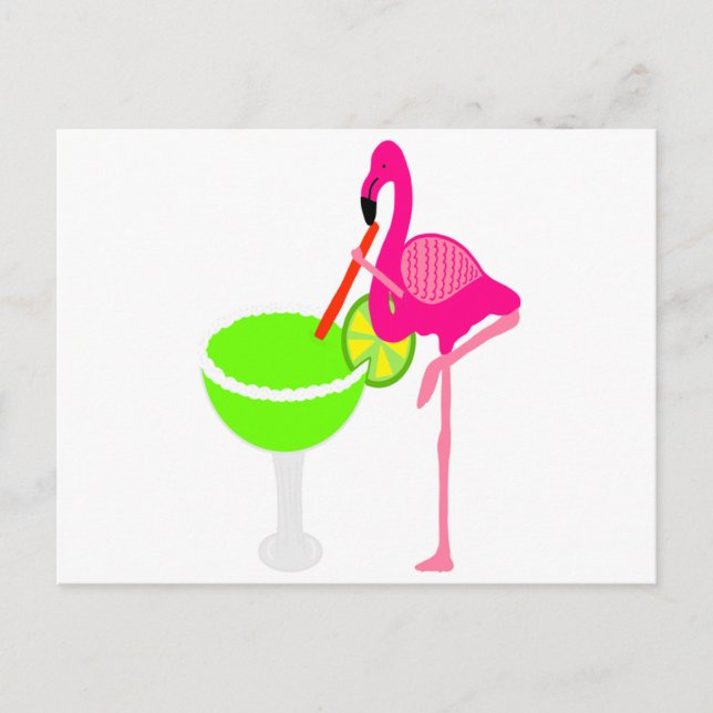 Funny Flamingo Drinken a Margarita Postkarte (Vorderseite)