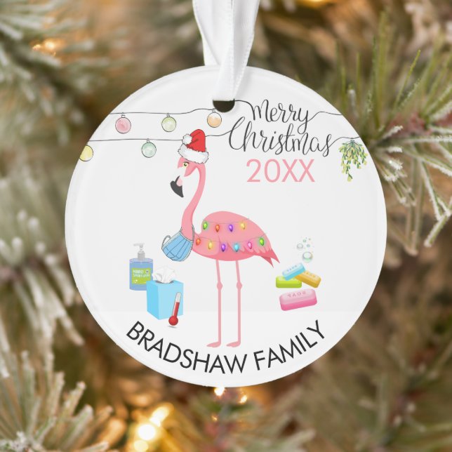 Funny Flamingo Familie 2020 Covid Weihnachtsbaum Ornament (Baum)