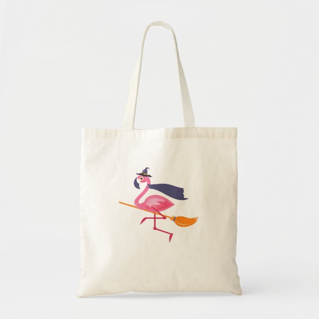 Funny Flamingo Halloween Hexe Tragetasche (Vorne)