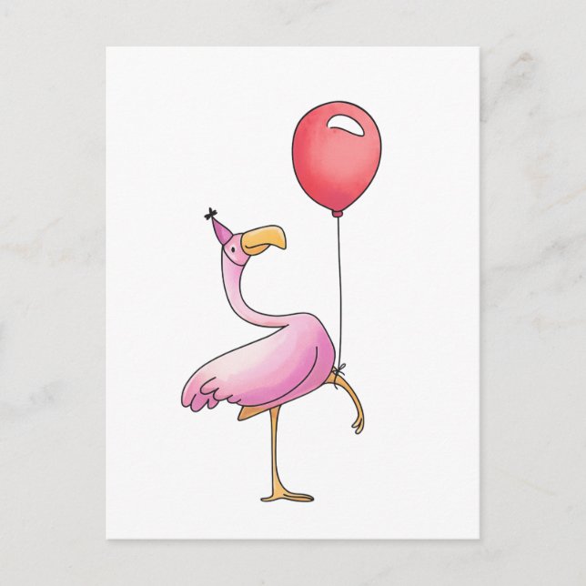 Funny Flamingo Happy Birthday – Cute Pink Bird Postkarte (Vorderseite)