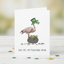 Funny Flamingo Kiss Me I'm Irish St Patrick's Day Karte