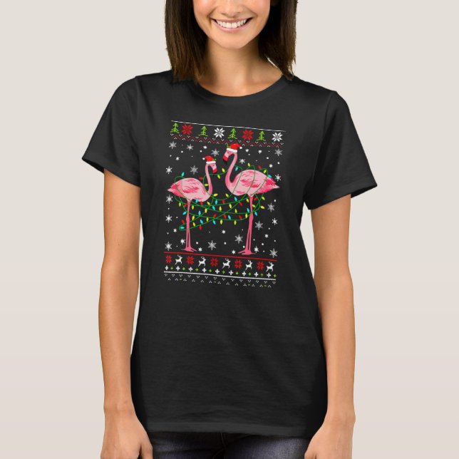 Funny Flamingo Lights gequetscht Ugly Sweater Chri T-Shirt (Vorderseite)
