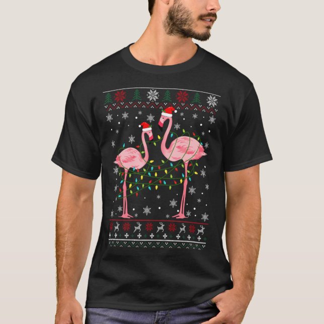 Funny Flamingo Lights gequetscht Ugly Sweater Chri T-Shirt (Vorderseite)