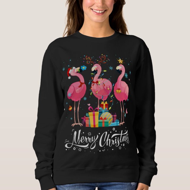 Funny Flamingo Lights Weihnachtsmannmütze Sweater  Sweatshirt (Vorderseite)