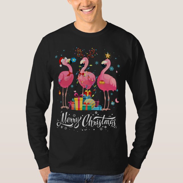 Funny Flamingo Lights Weihnachtsmannmütze Sweater  T-Shirt (Vorderseite)