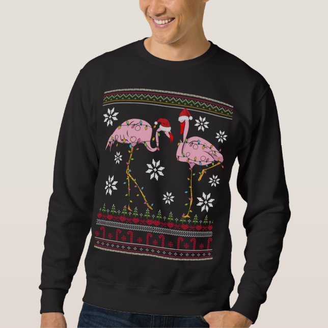 Funny Flamingo Lights Weihnachtstiere Vögel Rosa Sweatshirt (Vorderseite)