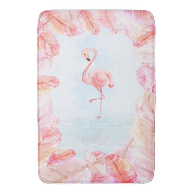 Funny Flamingo Lovers | Flamingo Feather Print Art Badematte (Vorderseite Vertikal)