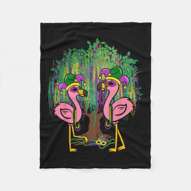 Funny Flamingo Mardi Gras Carnival Beads Tree Jest Fleecedecke (Vorderseite)