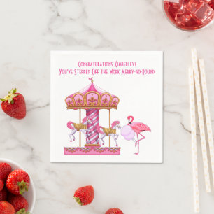 Funny Flamingo Merry go Round Retirement Party Serviette