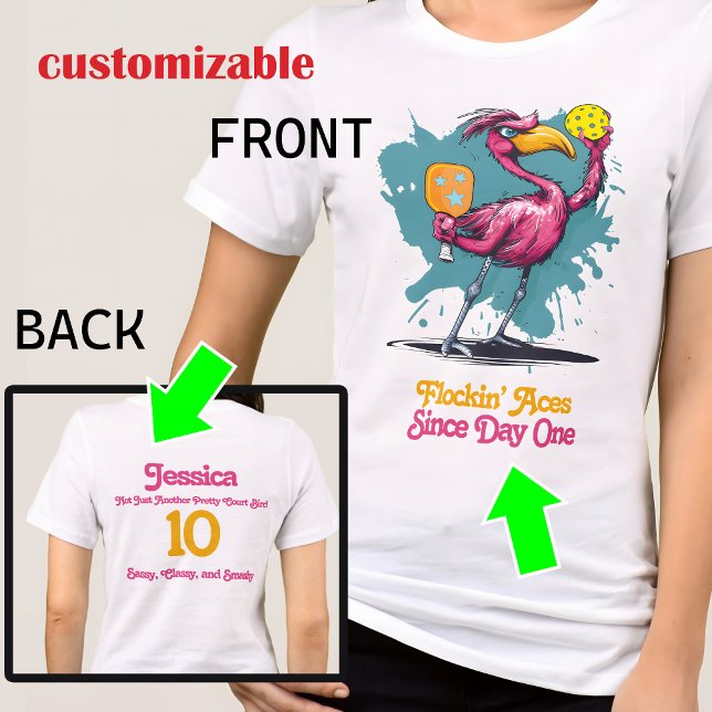 Funny Flamingo Pickleball Tri-Blend Shirt (Cute flamingo pickleball t shirt with customizable text on both sides)