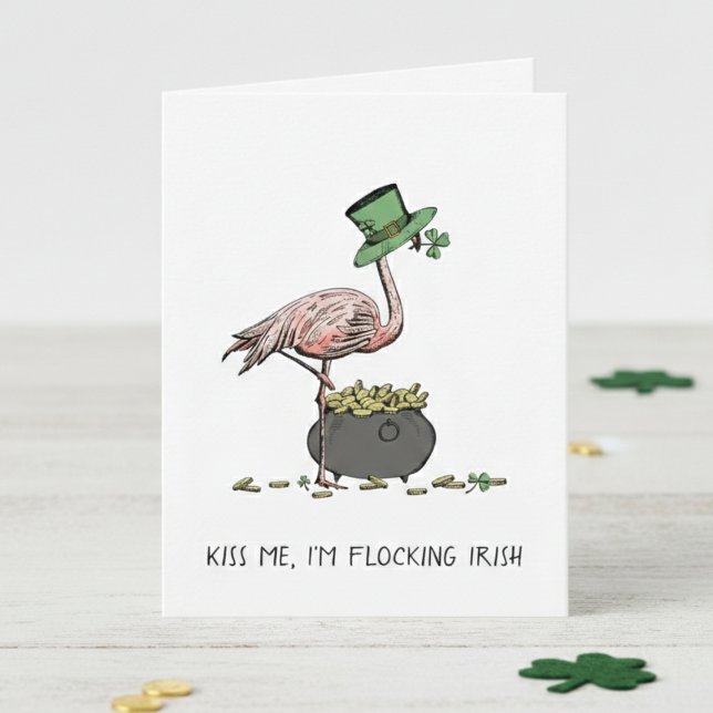 Funny Flamingo St Patrick’s Day Card Karte (Lucky Kiss Me I'm Irish Funny St Patrick's Day Cards. Pink Flamingo, Green Clover, Leprechaun Hat)